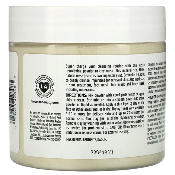 Freeman Bentonite and Kaolin Powder to Clay‎ Face and Body Mask 13oz new - Picture 10 of 10